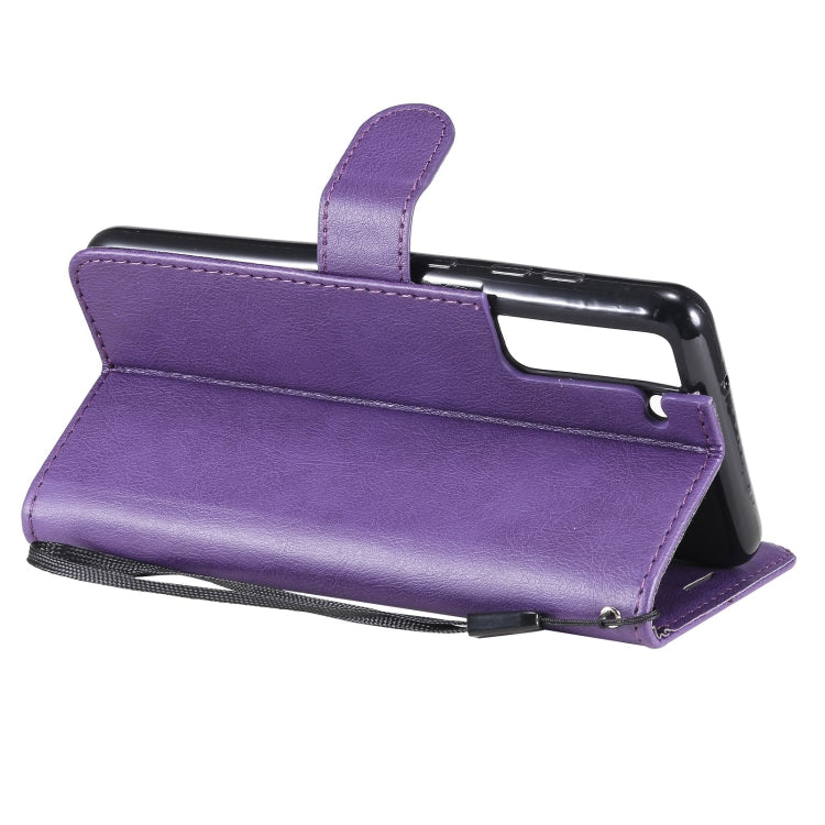 For Samsung Galaxy S21 FE Solid Color Horizontal Flip Protective Leather Case with Holder & Card Slots & Wallet & Photo Frame & Lanyard