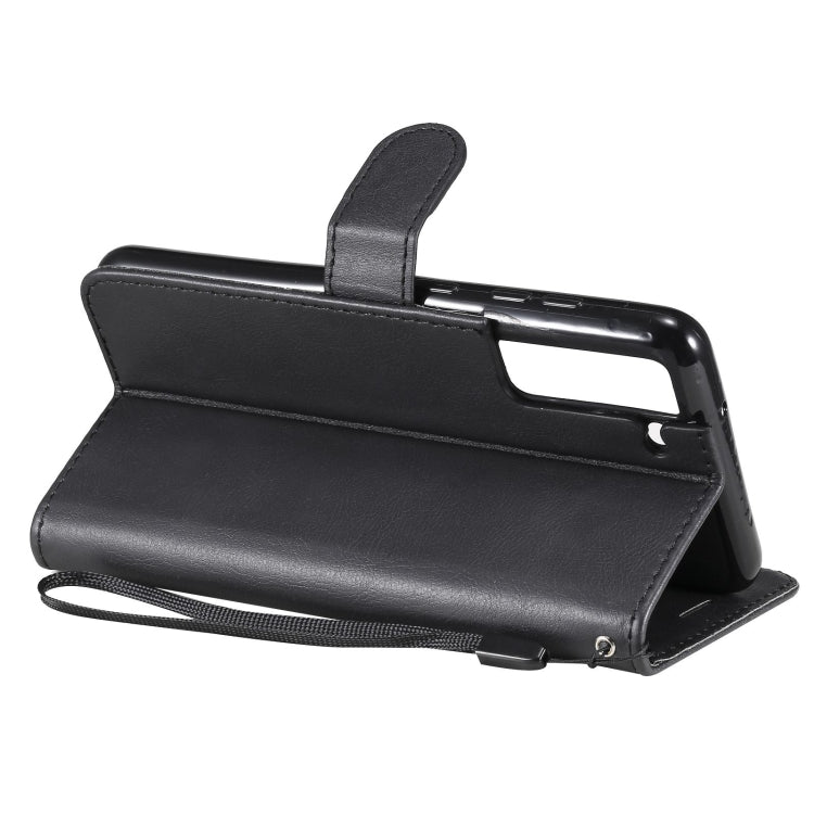 For Samsung Galaxy S21 FE Solid Color Horizontal Flip Protective Leather Case with Holder & Card Slots & Wallet & Photo Frame & Lanyard