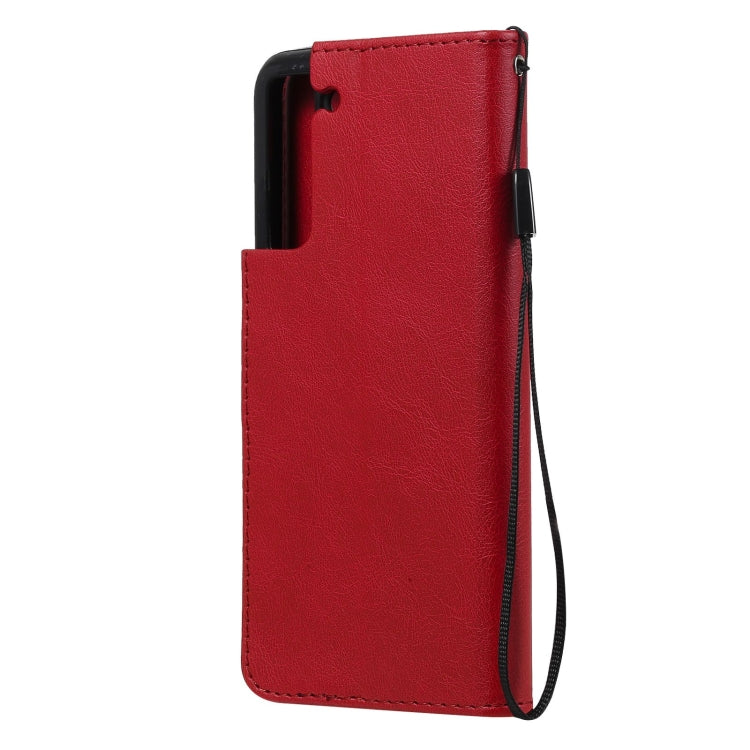 For Samsung Galaxy S21 FE Solid Color Horizontal Flip Protective Leather Case with Holder & Card Slots & Wallet & Photo Frame & Lanyard