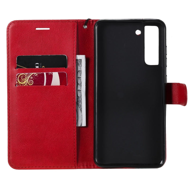 For Samsung Galaxy S21 FE Solid Color Horizontal Flip Protective Leather Case with Holder & Card Slots & Wallet & Photo Frame & Lanyard