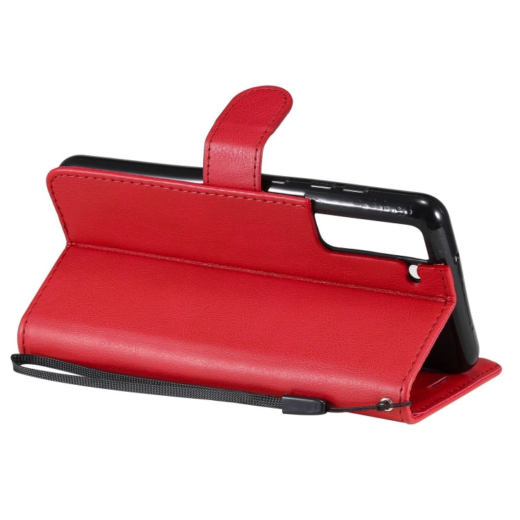 For Samsung Galaxy S21 FE Solid Color Horizontal Flip Protective Leather Case with Holder & Card Slots & Wallet & Photo Frame & Lanyard