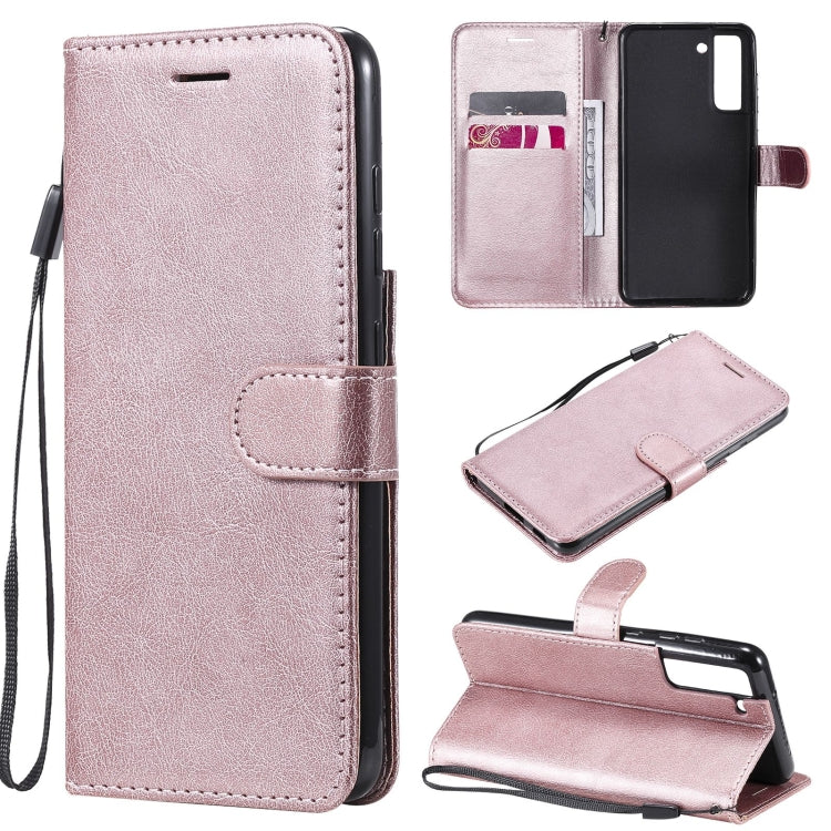 For Samsung Galaxy S21 FE Solid Color Horizontal Flip Protective Leather Case with Holder & Card Slots & Wallet & Photo Frame & Lanyard