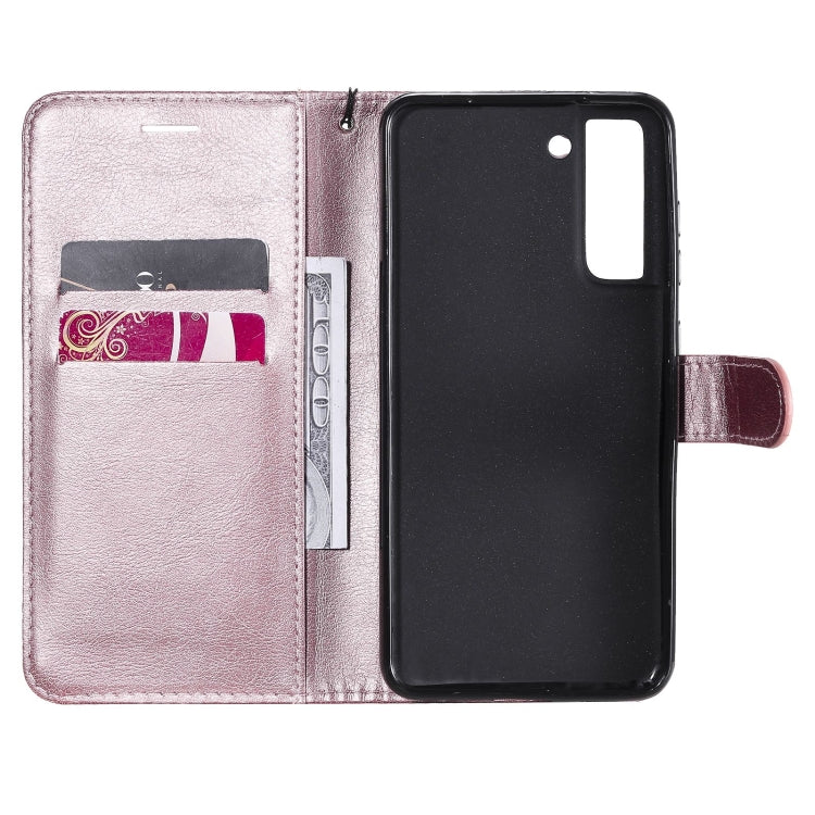 For Samsung Galaxy S21 FE Solid Color Horizontal Flip Protective Leather Case with Holder & Card Slots & Wallet & Photo Frame & Lanyard