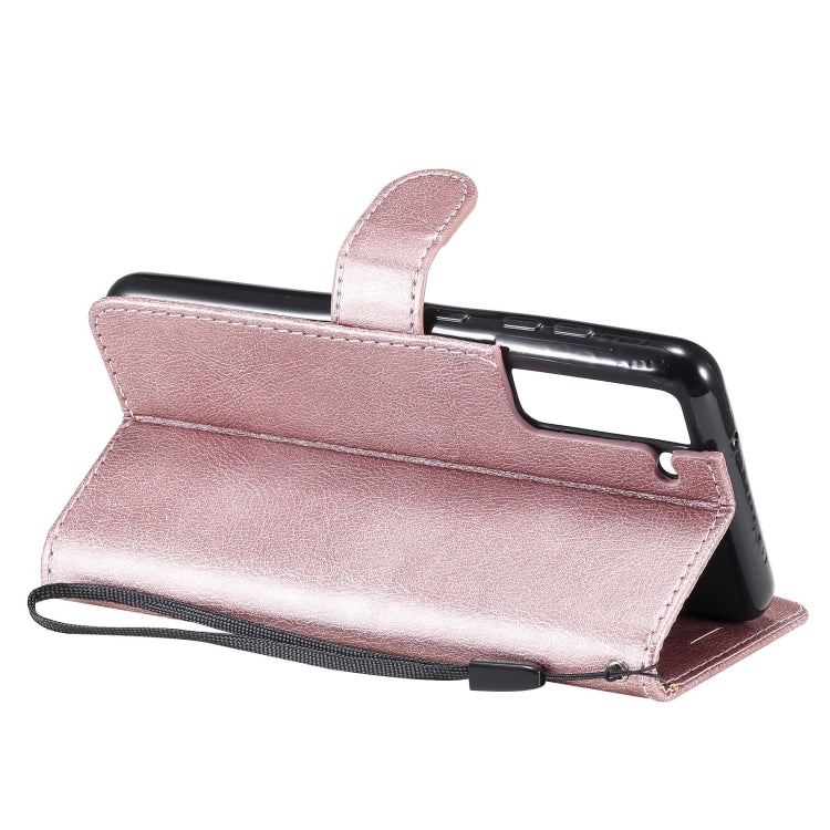For Samsung Galaxy S21 FE Solid Color Horizontal Flip Protective Leather Case with Holder & Card Slots & Wallet & Photo Frame & Lanyard