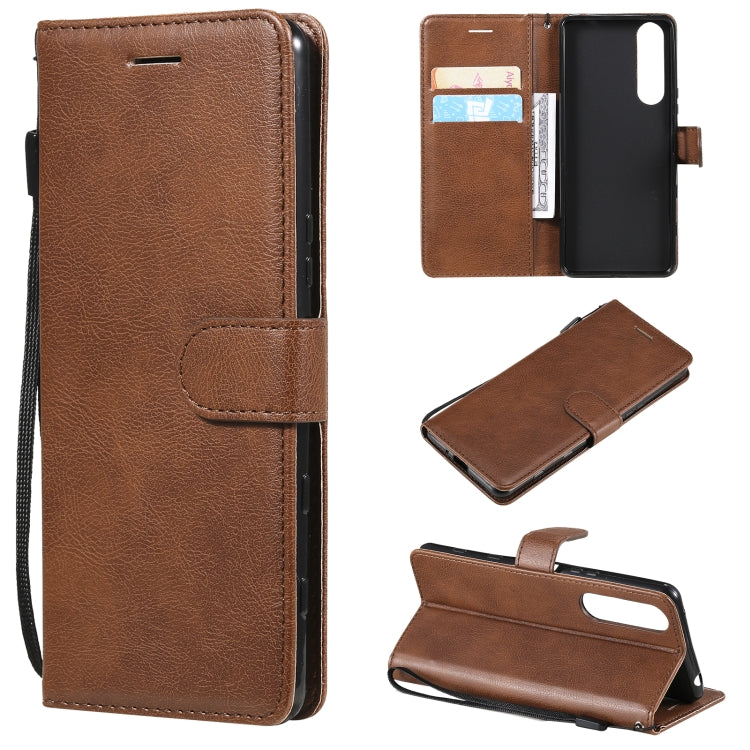 For Sony Xperia 5 III Solid Color Horizontal Flip Protective Leather Case with Holder & Card Slots & Wallet & Photo Frame & Lanyard
