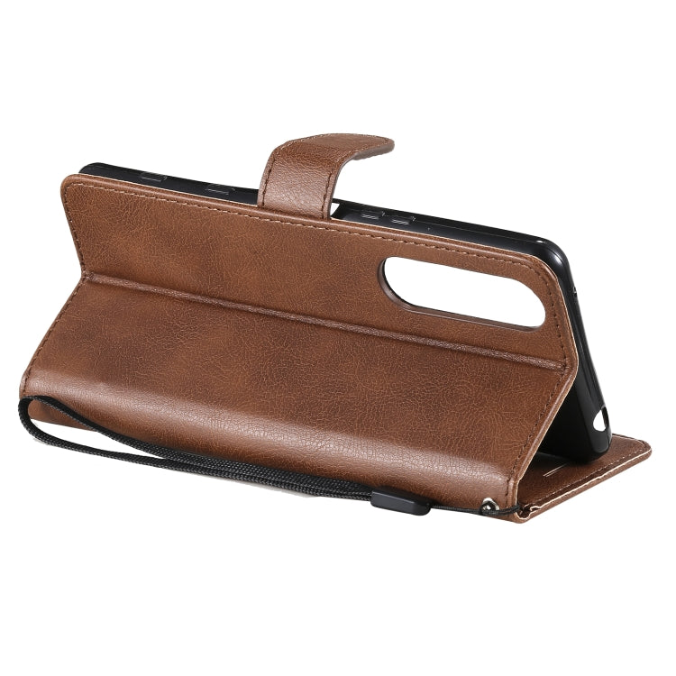 For Sony Xperia 5 III Solid Color Horizontal Flip Protective Leather Case with Holder & Card Slots & Wallet & Photo Frame & Lanyard