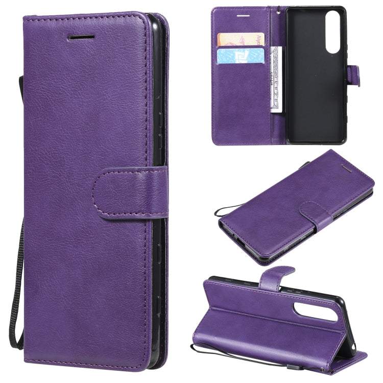 For Sony Xperia 5 III Solid Color Horizontal Flip Protective Leather Case with Holder & Card Slots & Wallet & Photo Frame & Lanyard