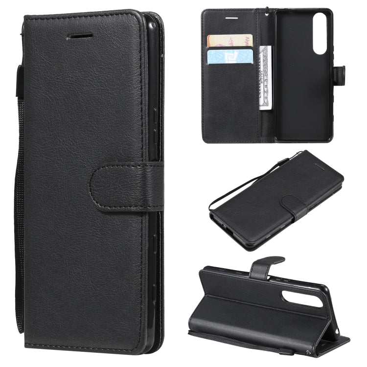 For Sony Xperia 5 III Solid Color Horizontal Flip Protective Leather Case with Holder & Card Slots & Wallet & Photo Frame & Lanyard
