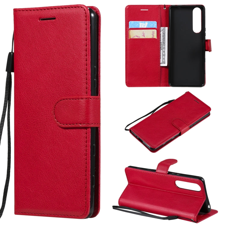 For Sony Xperia 5 III Solid Color Horizontal Flip Protective Leather Case with Holder & Card Slots & Wallet & Photo Frame & Lanyard