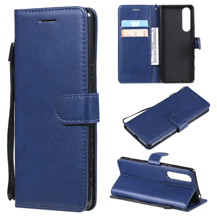 For Sony Xperia 5 III Solid Color Horizontal Flip Protective Leather Case with Holder & Card Slots & Wallet & Photo Frame & Lanyard