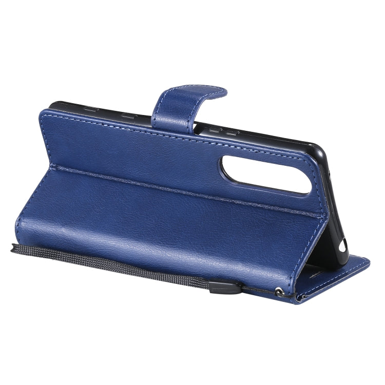 For Sony Xperia 5 III Solid Color Horizontal Flip Protective Leather Case with Holder & Card Slots & Wallet & Photo Frame & Lanyard