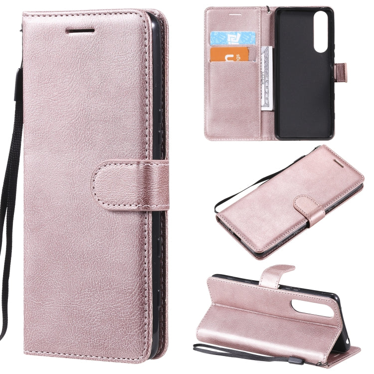 For Sony Xperia 5 III Solid Color Horizontal Flip Protective Leather Case with Holder & Card Slots & Wallet & Photo Frame & Lanyard