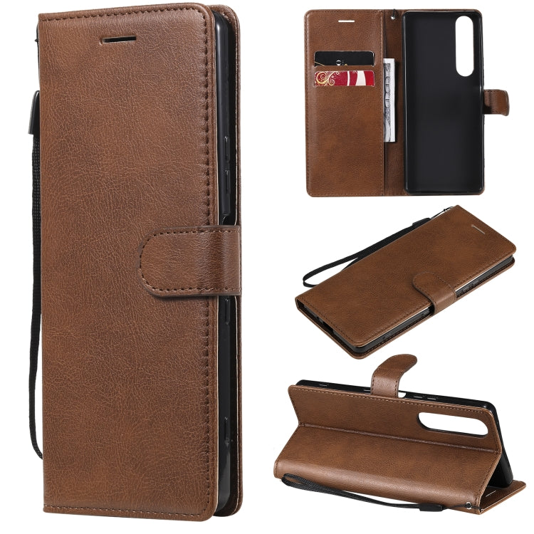 For Sony Xperia 1 III Solid Color Horizontal Flip Protective Leather Case with Holder & Card Slots & Wallet & Photo Frame & Lanyard