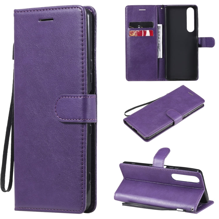 For Sony Xperia 1 III Solid Color Horizontal Flip Protective Leather Case with Holder & Card Slots & Wallet & Photo Frame & Lanyard