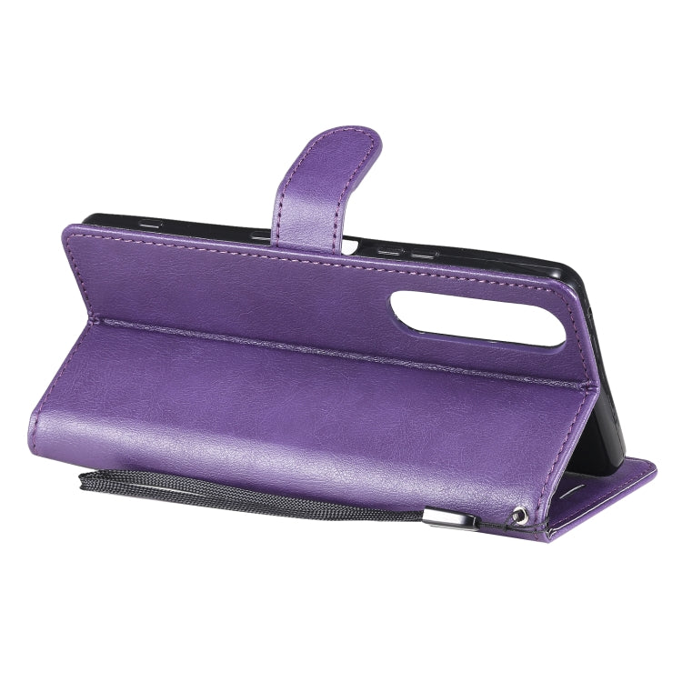 For Sony Xperia 1 III Solid Color Horizontal Flip Protective Leather Case with Holder & Card Slots & Wallet & Photo Frame & Lanyard