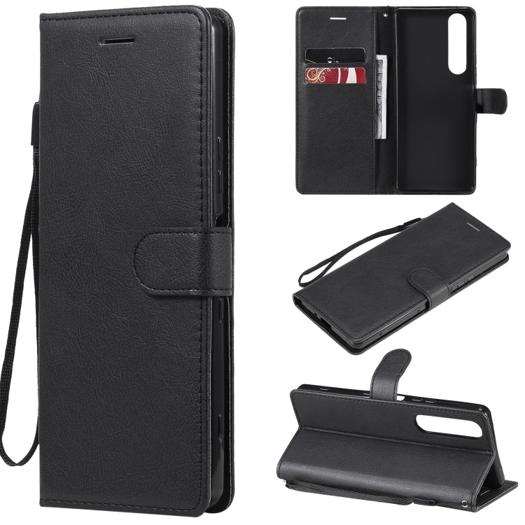 For Sony Xperia 1 III Solid Color Horizontal Flip Protective Leather Case with Holder & Card Slots & Wallet & Photo Frame & Lanyard