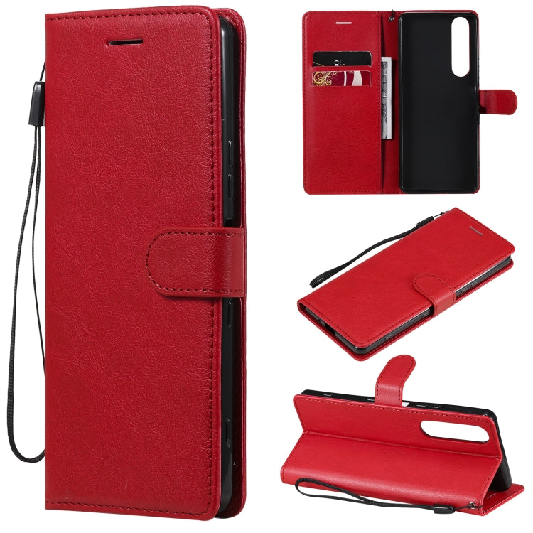 For Sony Xperia 1 III Solid Color Horizontal Flip Protective Leather Case with Holder & Card Slots & Wallet & Photo Frame & Lanyard