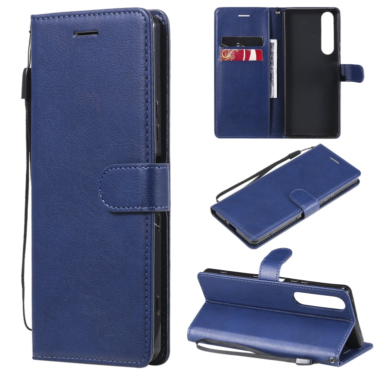 For Sony Xperia 1 III Solid Color Horizontal Flip Protective Leather Case with Holder & Card Slots & Wallet & Photo Frame & Lanyard