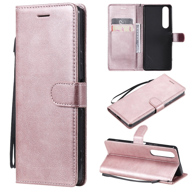 For Sony Xperia 1 III Solid Color Horizontal Flip Protective Leather Case with Holder & Card Slots & Wallet & Photo Frame & Lanyard