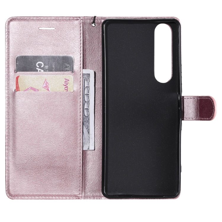 For Sony Xperia 1 III Solid Color Horizontal Flip Protective Leather Case with Holder & Card Slots & Wallet & Photo Frame & Lanyard