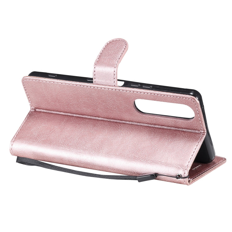 For Sony Xperia 1 III Solid Color Horizontal Flip Protective Leather Case with Holder & Card Slots & Wallet & Photo Frame & Lanyard