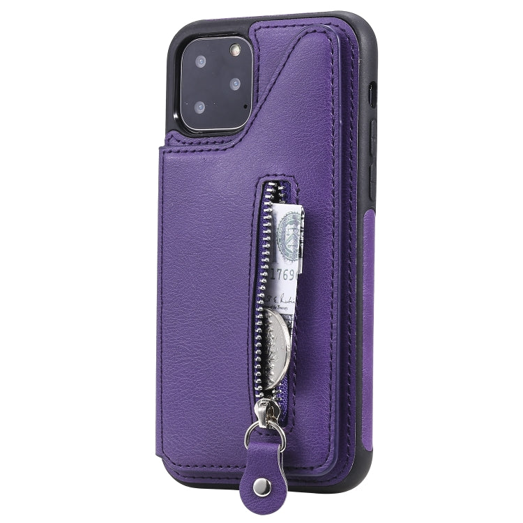 For iPhone 11 Pro Solid Color Double Buckle Zipper Shockproof Protective Case