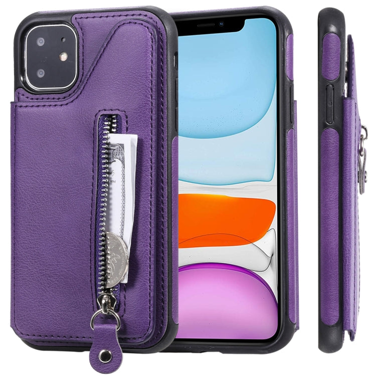 For iPhone 11 Solid Color Double Buckle Zipper Shockproof Protective Case