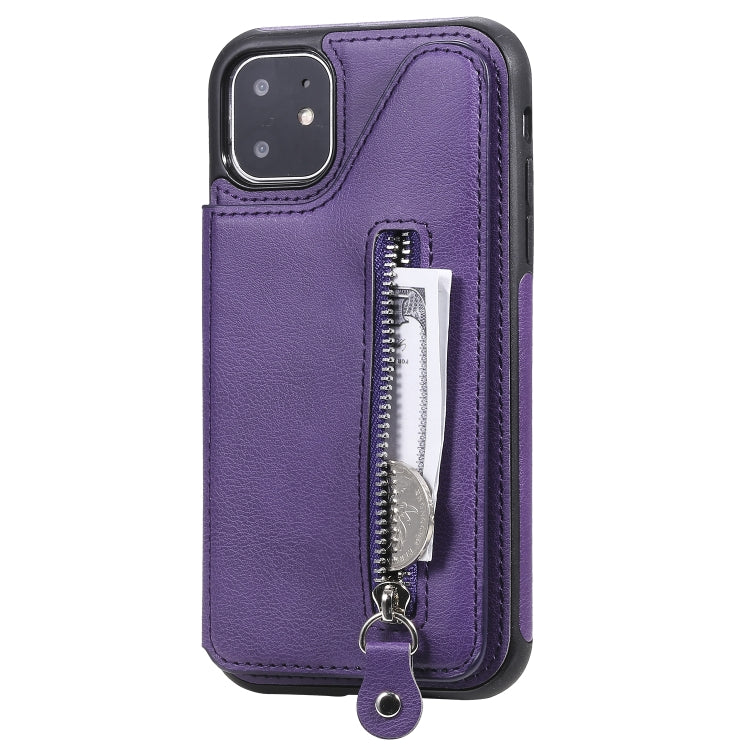 For iPhone 11 Solid Color Double Buckle Zipper Shockproof Protective Case