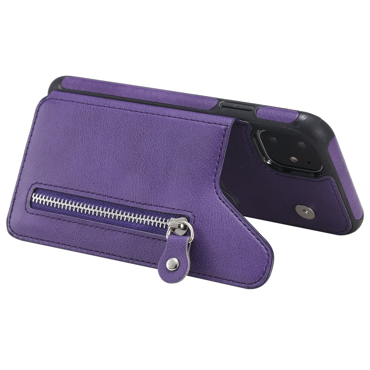 For iPhone 11 Solid Color Double Buckle Zipper Shockproof Protective Case