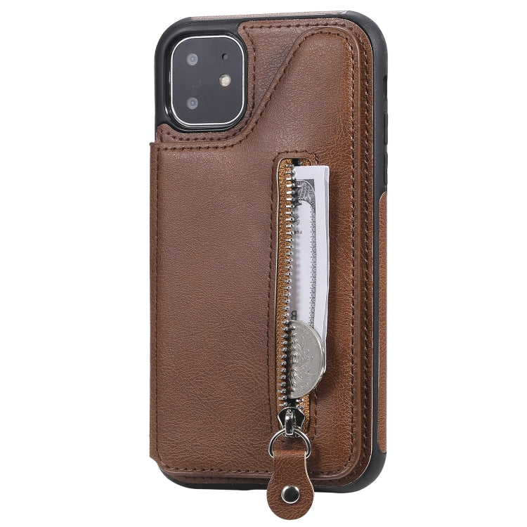 For iPhone 11 Solid Color Double Buckle Zipper Shockproof Protective Case