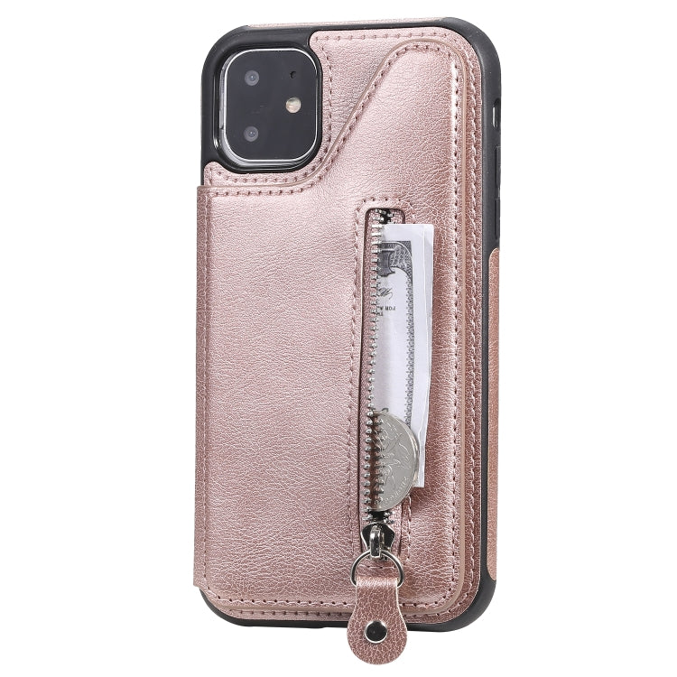 For iPhone 11 Solid Color Double Buckle Zipper Shockproof Protective Case
