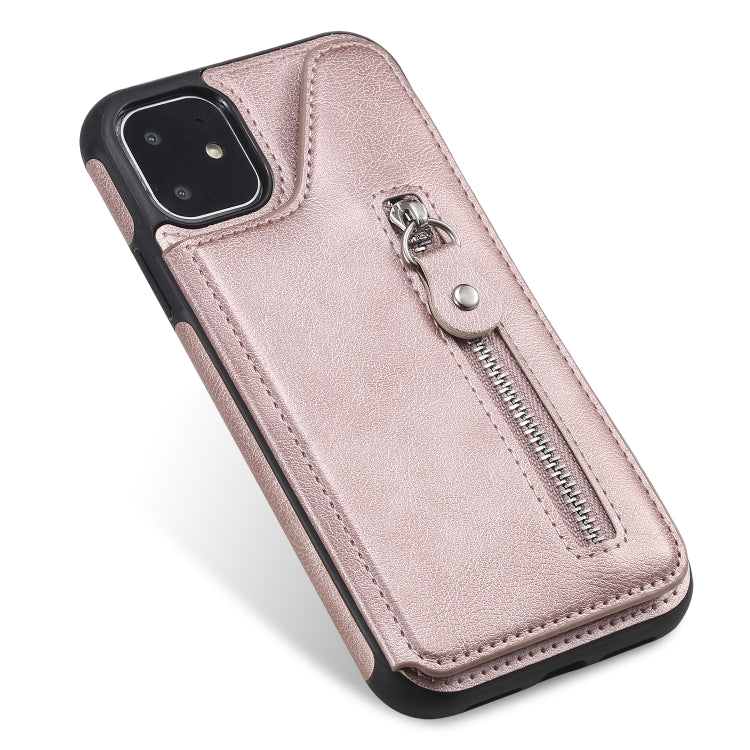 For iPhone 11 Solid Color Double Buckle Zipper Shockproof Protective Case