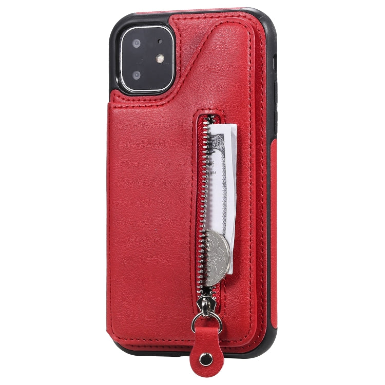 For iPhone 11 Solid Color Double Buckle Zipper Shockproof Protective Case