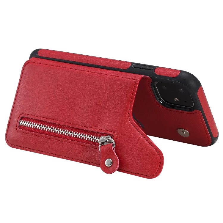For iPhone 11 Solid Color Double Buckle Zipper Shockproof Protective Case
