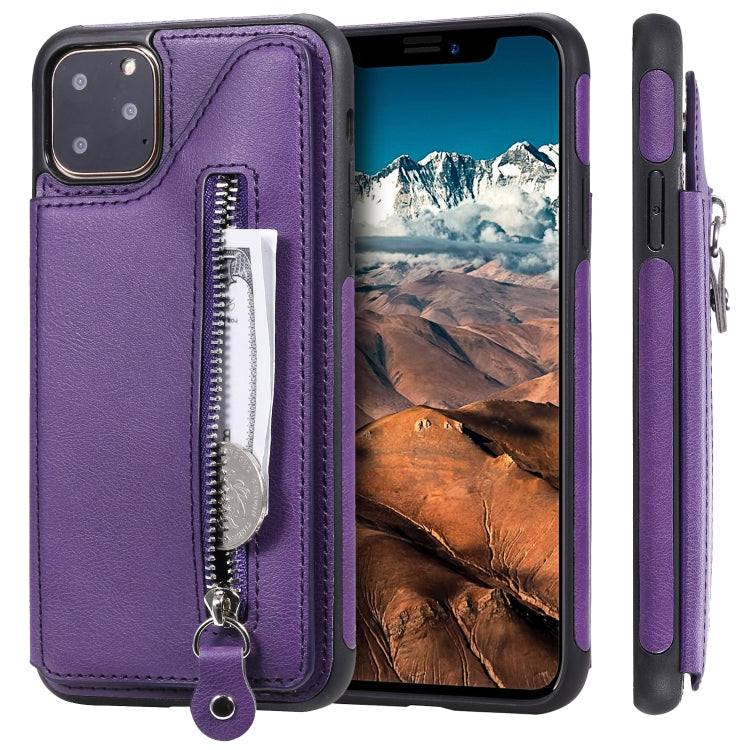 For iPhone 11 Pro Max Solid Color Double Buckle Zipper Shockproof Protective Case