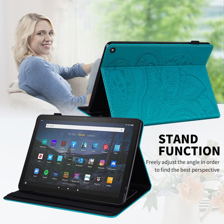 For Amazon Fire HD 10 / 10 Plus (2021) Peacock Tail Embossing Pattern Horizontal Flip Leather Case with Holder & Anti Skid Strip & Card Slots
