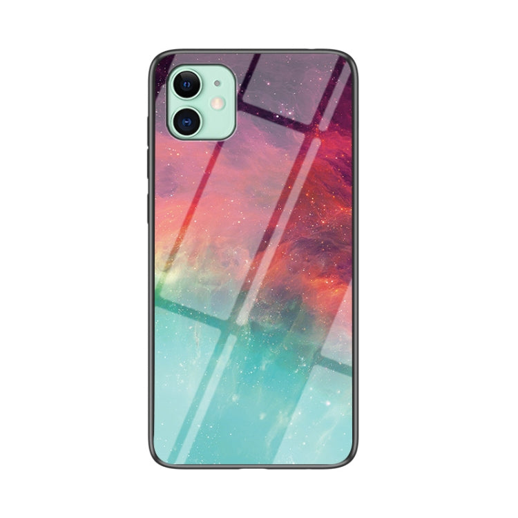 For iPhone 11 Starry Sky Painted Tempered Glass TPU Shockproof Protective Case