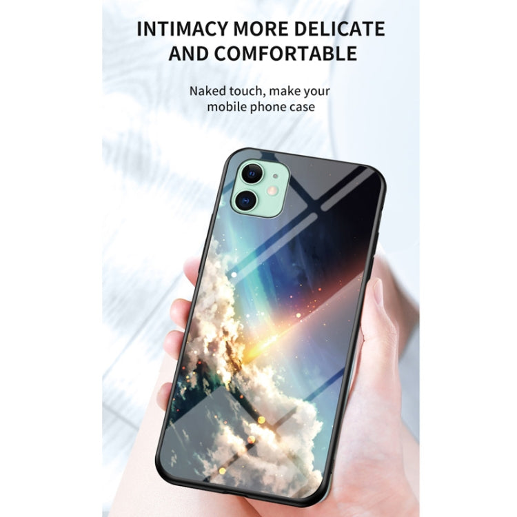For iPhone 11 Starry Sky Painted Tempered Glass TPU Shockproof Protective Case