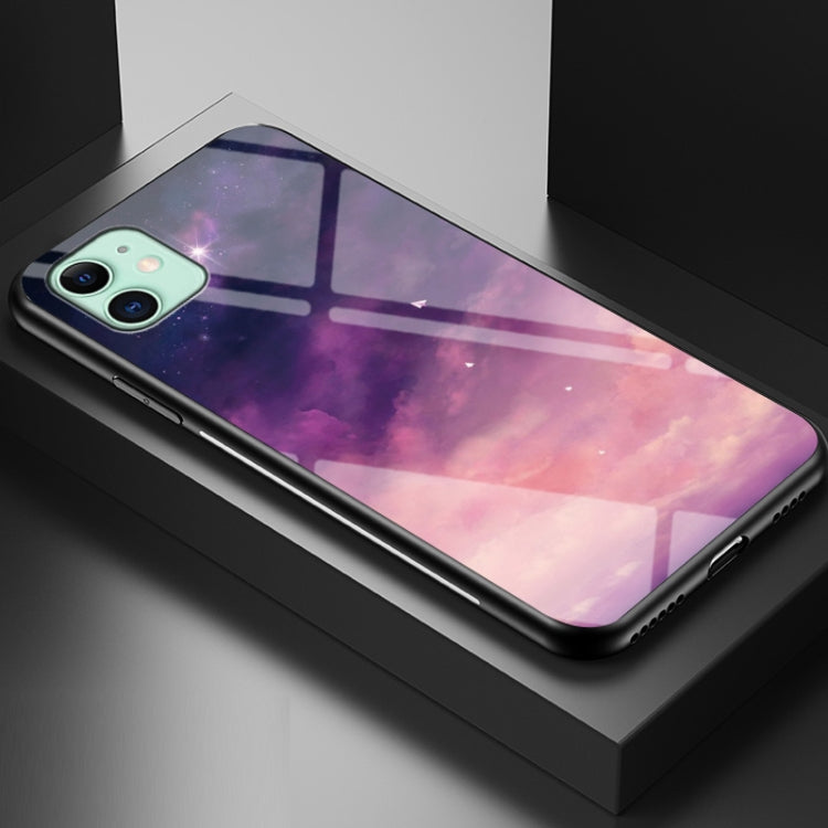 For iPhone 11 Starry Sky Painted Tempered Glass TPU Shockproof Protective Case