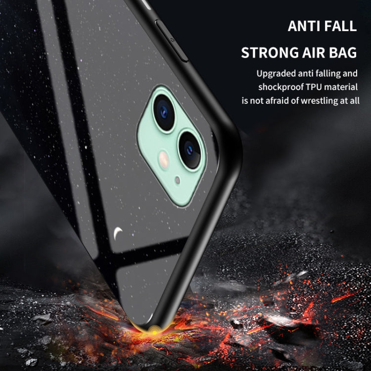 For iPhone 11 Starry Sky Painted Tempered Glass TPU Shockproof Protective Case