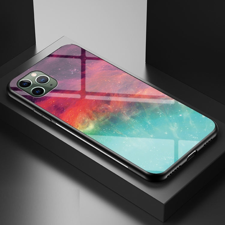 For iPhone 11 Pro Max Starry Sky Painted Tempered Glass TPU Shockproof Protective Case