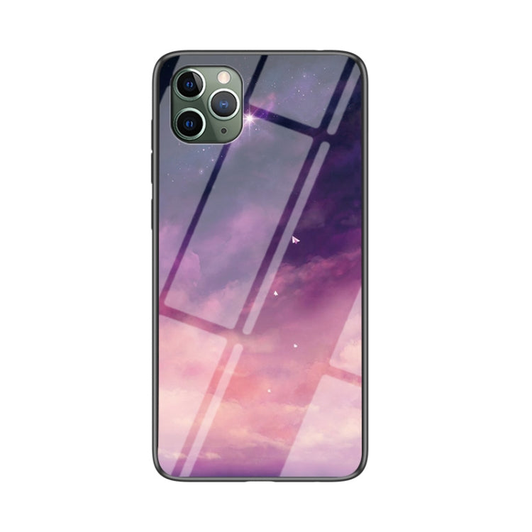 For iPhone 11 Pro Max Starry Sky Painted Tempered Glass TPU Shockproof Protective Case