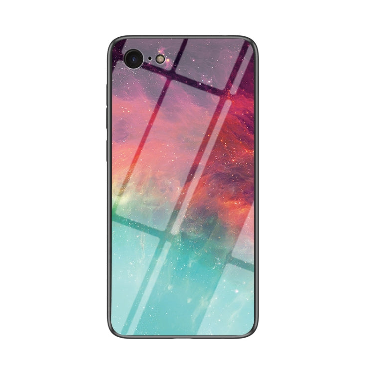 For iPhone SE 2022 / SE 2020 / 8 / 7 Starry Sky Painted Tempered Glass TPU Shockproof Protective Case