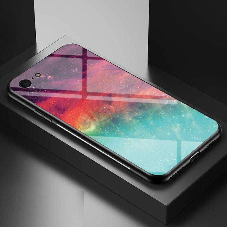 For iPhone SE 2022 / SE 2020 / 8 / 7 Starry Sky Painted Tempered Glass TPU Shockproof Protective Case