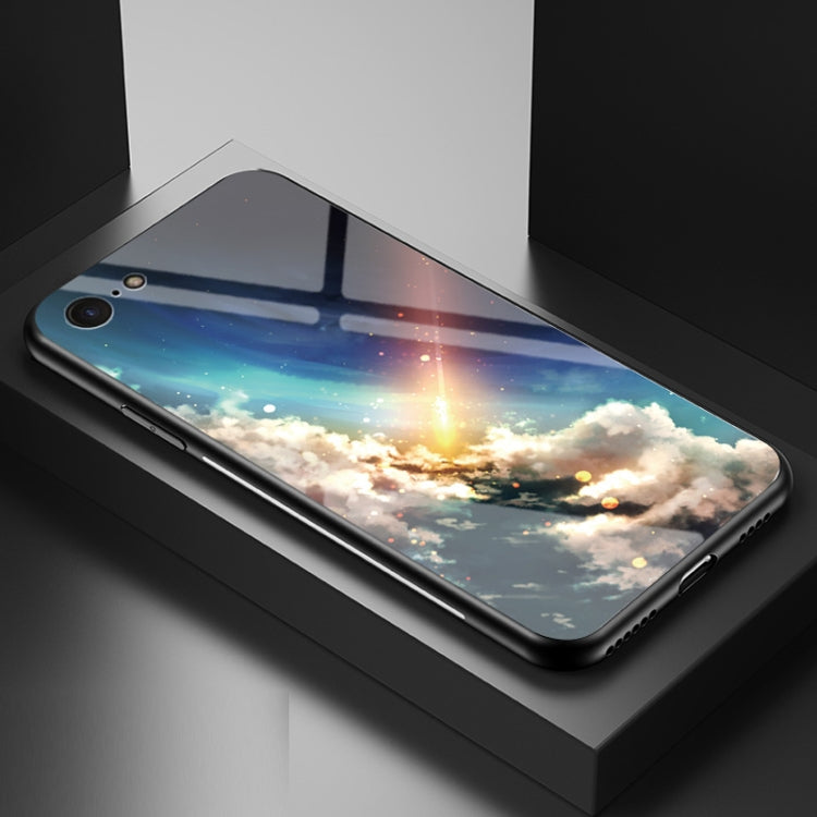 For iPhone SE 2022 / SE 2020 / 8 / 7 Starry Sky Painted Tempered Glass TPU Shockproof Protective Case