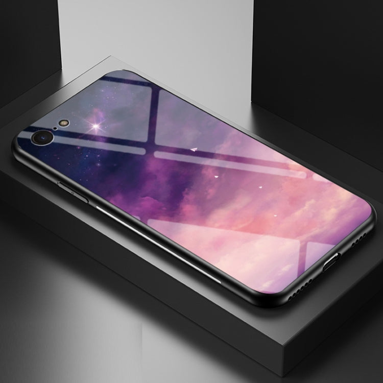 For iPhone SE 2022 / SE 2020 / 8 / 7 Starry Sky Painted Tempered Glass TPU Shockproof Protective Case