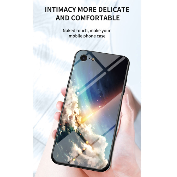 For iPhone SE 2022 / SE 2020 / 8 / 7 Starry Sky Painted Tempered Glass TPU Shockproof Protective Case