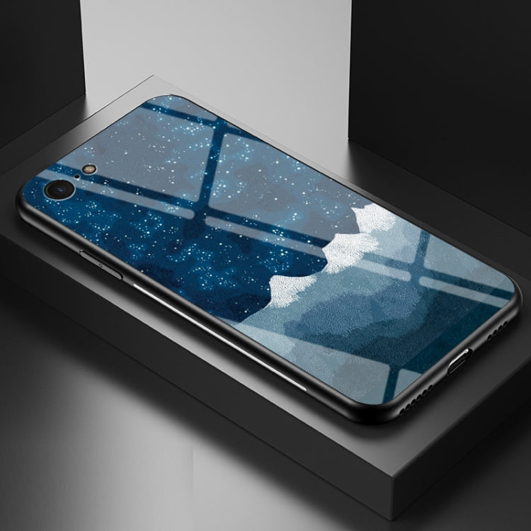 For iPhone SE 2022 / SE 2020 / 8 / 7 Starry Sky Painted Tempered Glass TPU Shockproof Protective Case