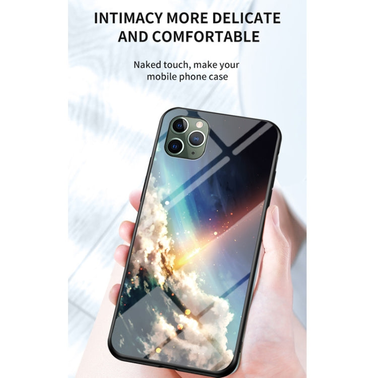 For iPhone 12 Pro Max Starry Sky Painted Tempered Glass TPU Shockproof Protective Case