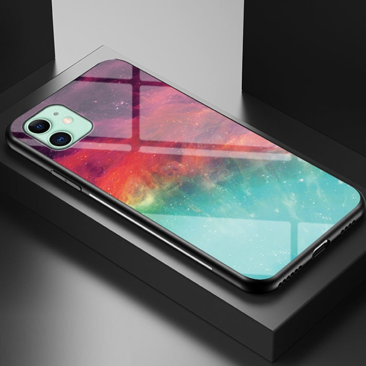 For iPhone 12 mini Starry Sky Painted Tempered Glass TPU Shockproof Protective Case